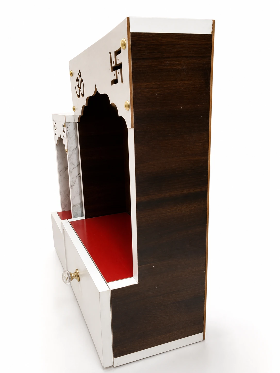 Wooden Home Mandir with Drawer and Om Swastik Design view 2