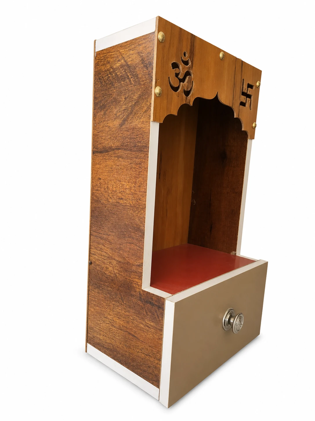 Wooden Home Temple Mandir with Drawer and Om-Swastik Design view 2