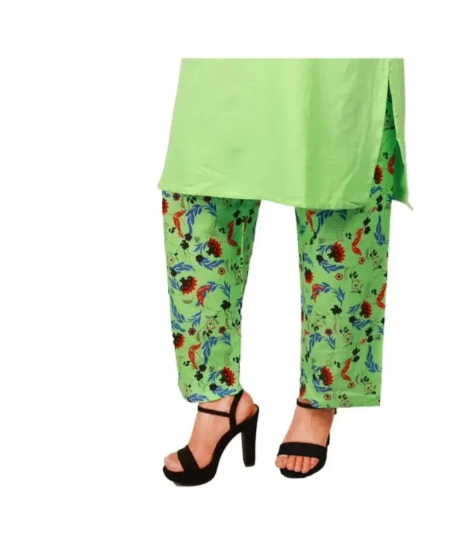 Women Green Printed Straight Fit Ethnic Pants view 5
