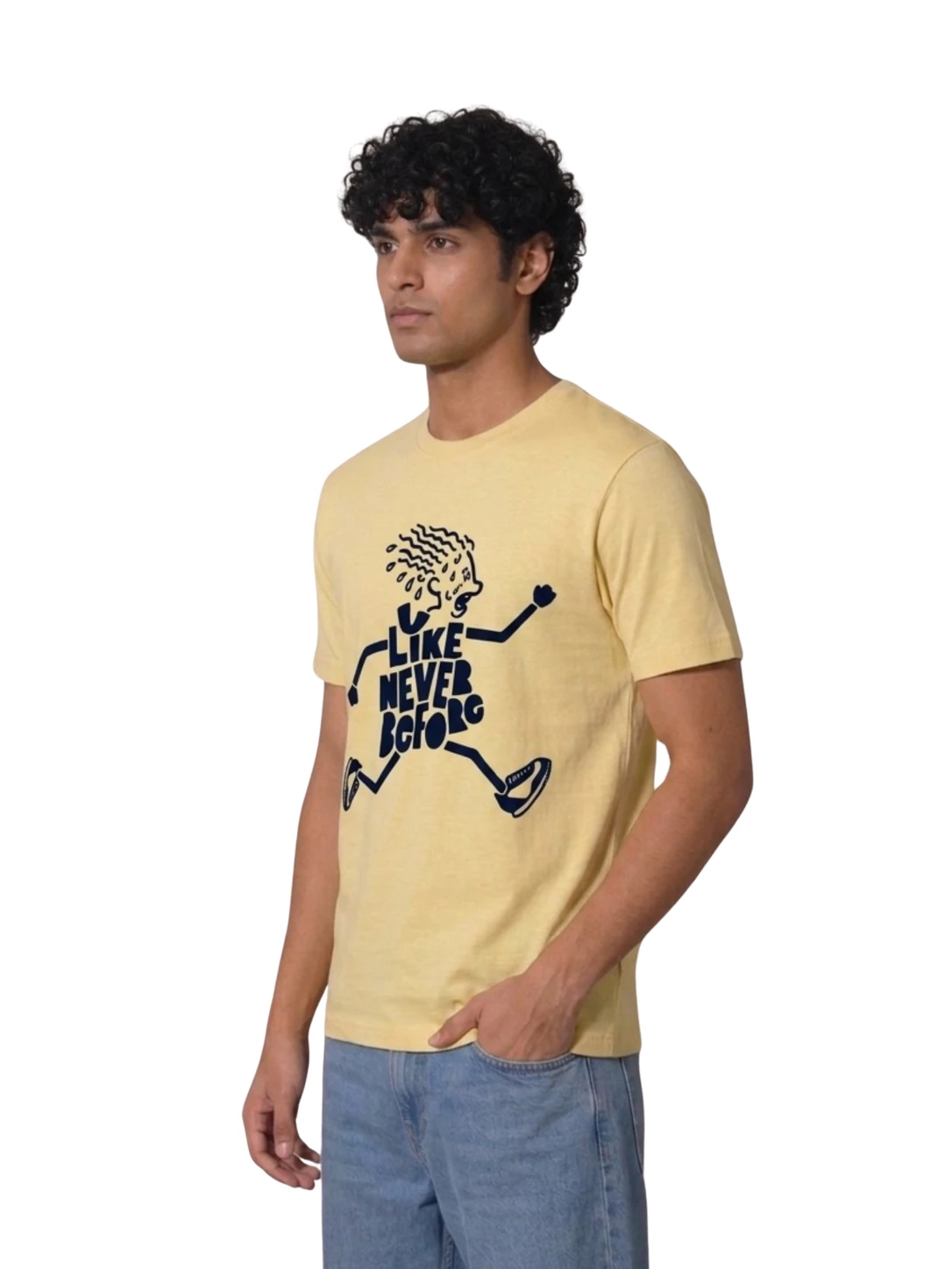 Men's Yellow Graphic Seamless Print Crew Neck T-Shirt view 2