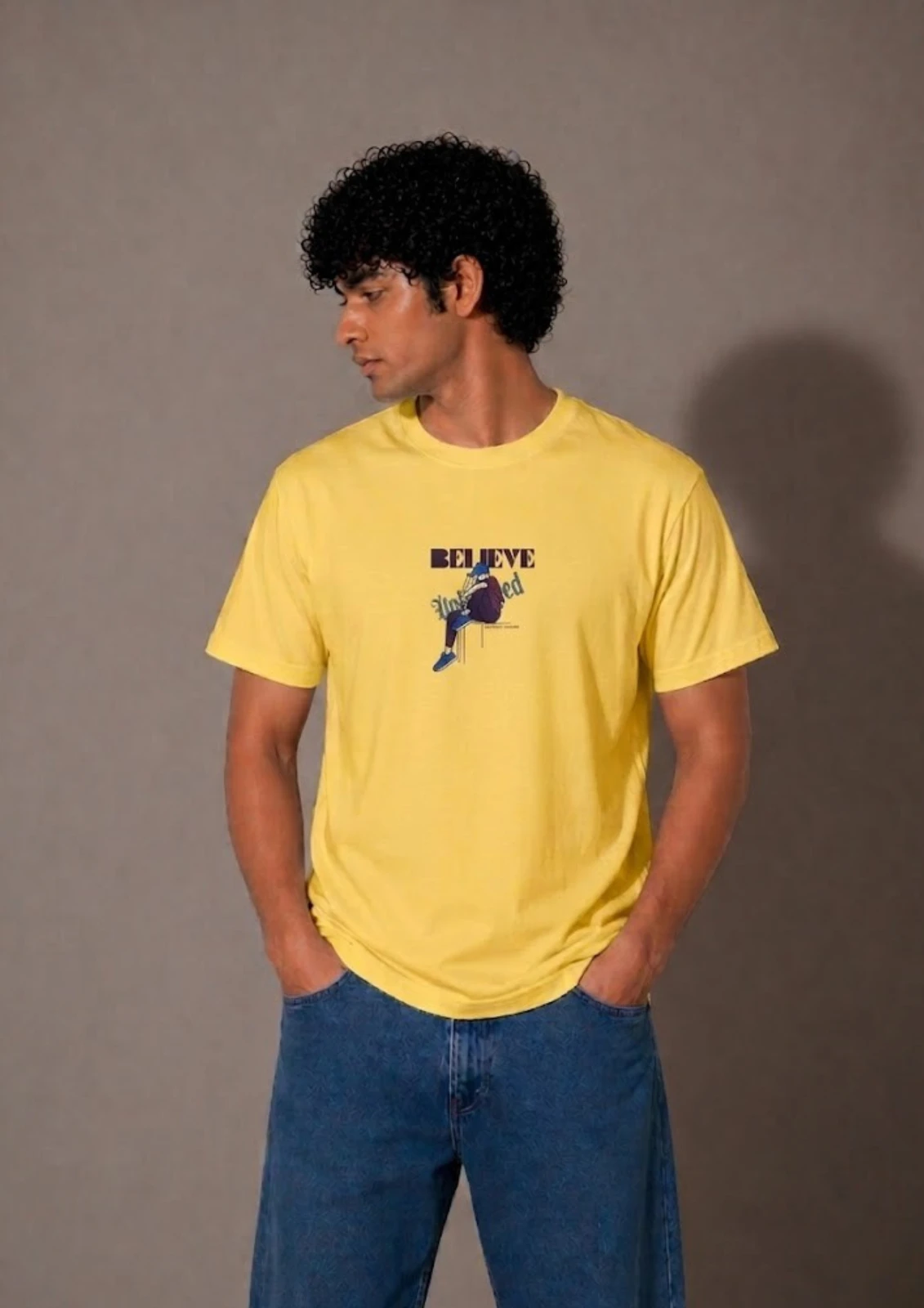 Men Yellow Graphic Seamless Printed T-Shirt view 2