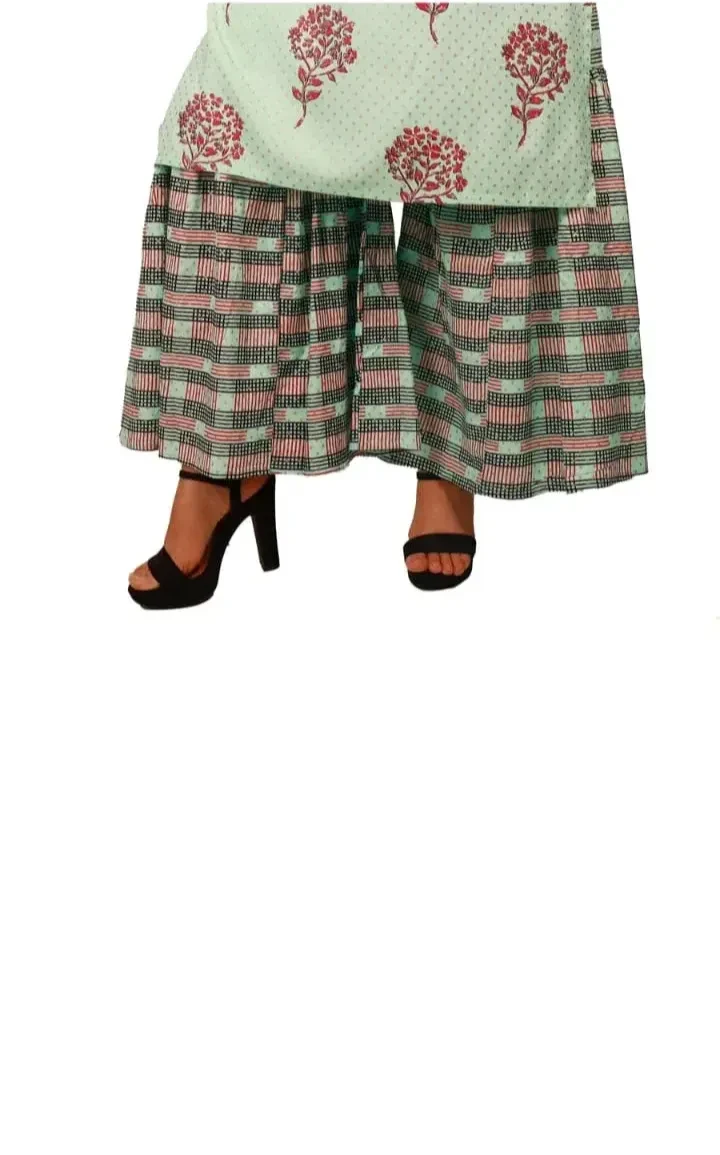Women Mint Green Printed Ethnic Palazzo Pants view 5