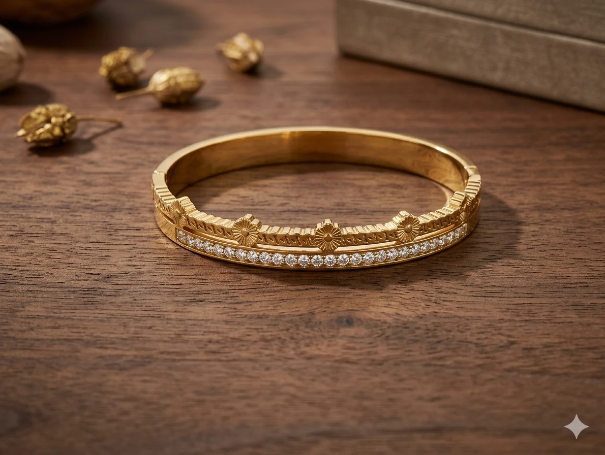 Gold-Tone Layered Floral Crystal Bracelet view 2
