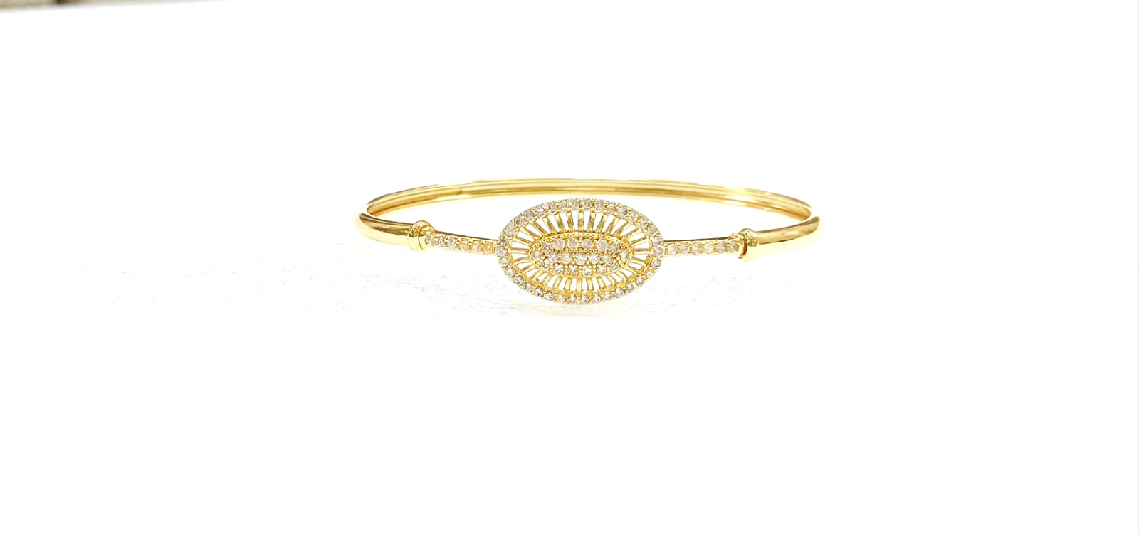 Gold-Toned Oval Stone-Studded Bracelet Bangle view 3