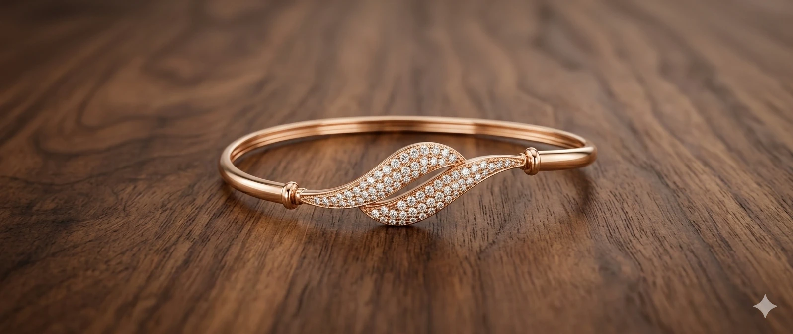 Rose Gold Plated Crystal Leaf Open Cuff Bracelet view 2