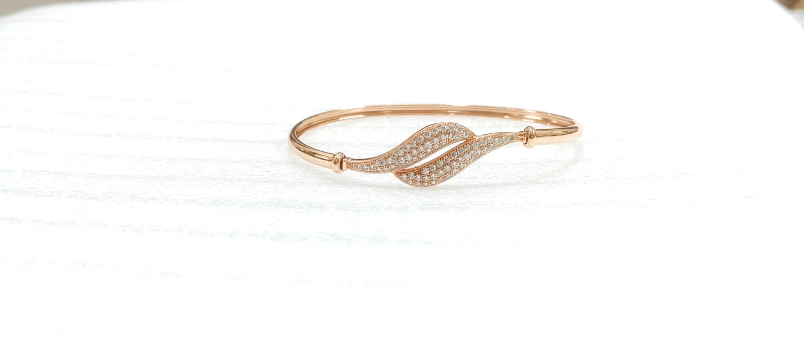 Rose Gold Plated Crystal Leaf Open Cuff Bracelet view 3