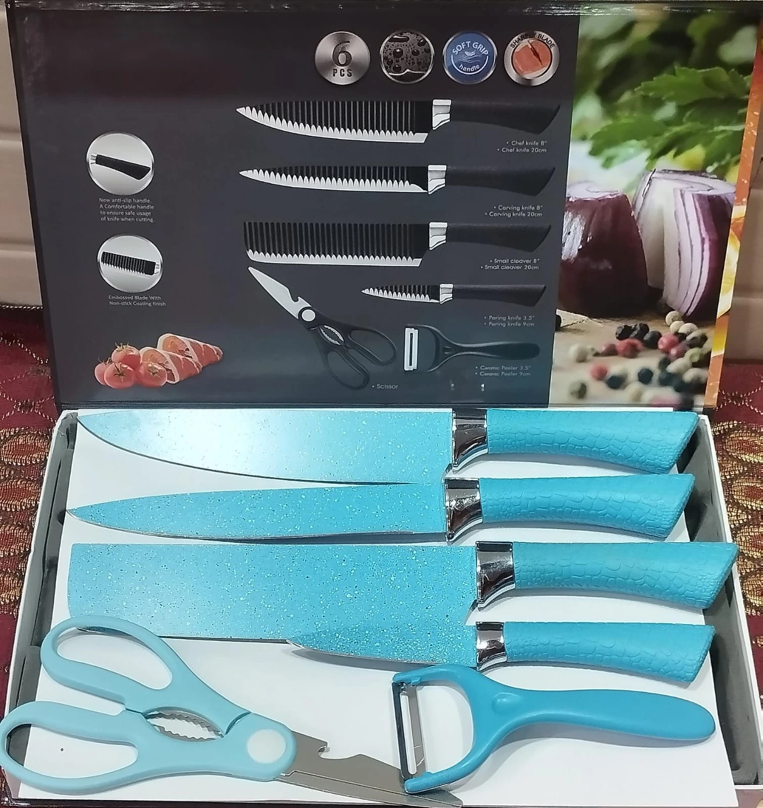 6-Piece Non-Stick Kitchen Knife Set with Peeler and Scissors - Blue view 2