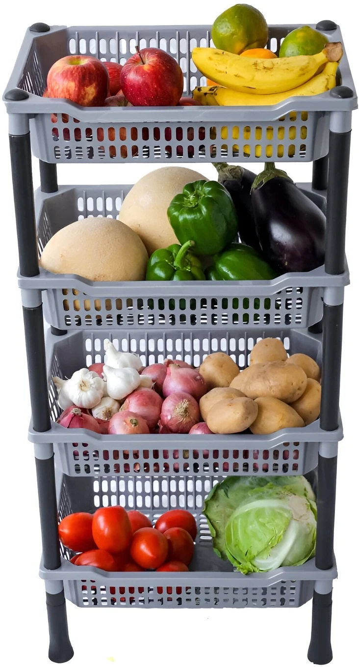 4-Tier Plastic Storage Rack Organizer Basket Shelf view 2
