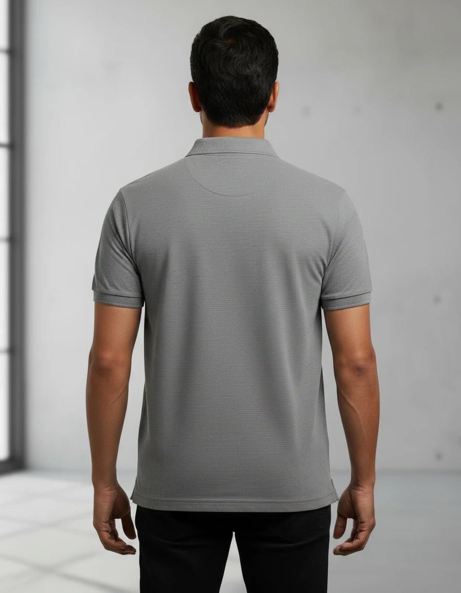 Men's Grey melange Solid Polo T-Shirt view 2