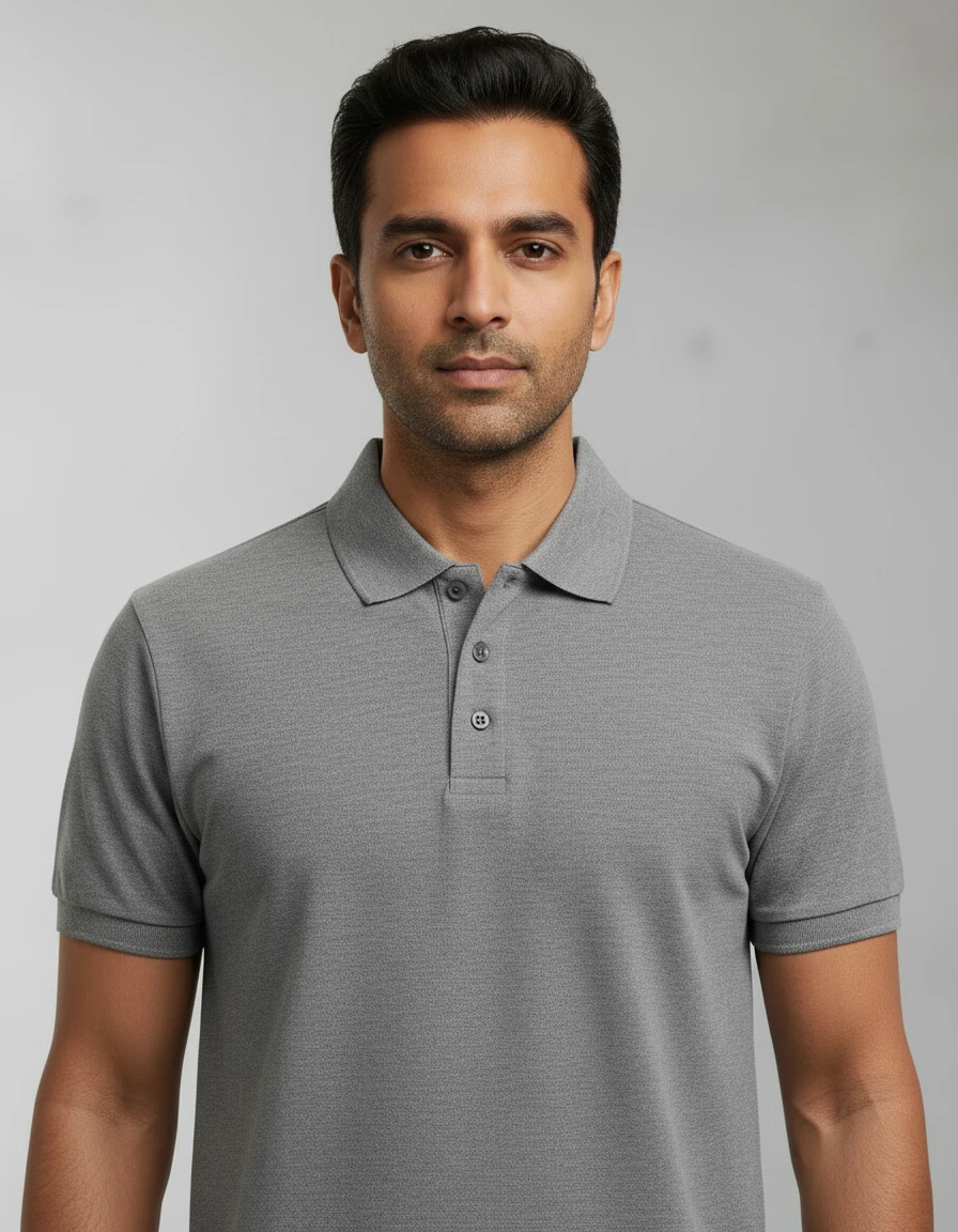 Men's Grey melange Solid Polo T-Shirt view 3