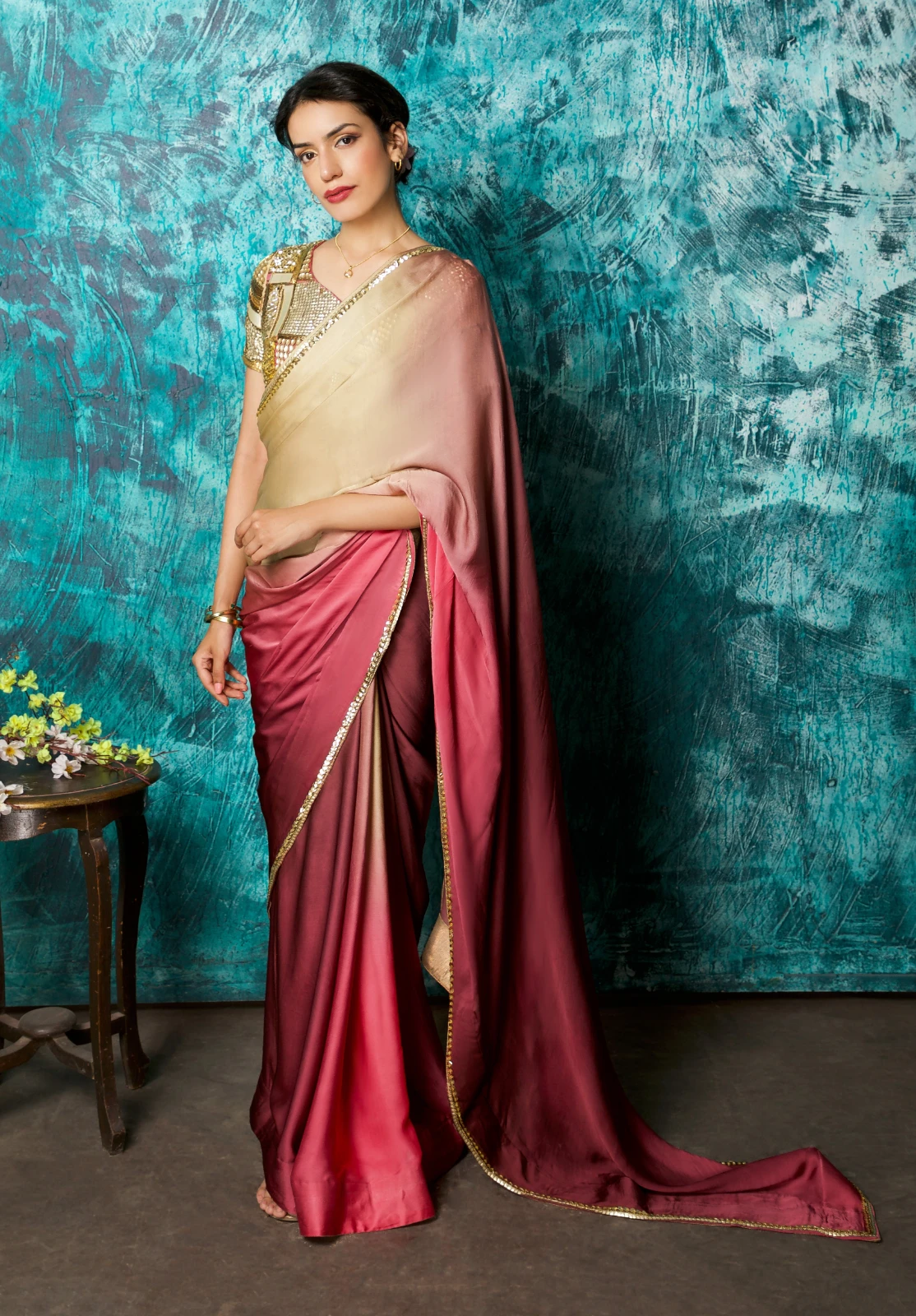 Women's Ombre Silk Saree with Embellished Border view 3