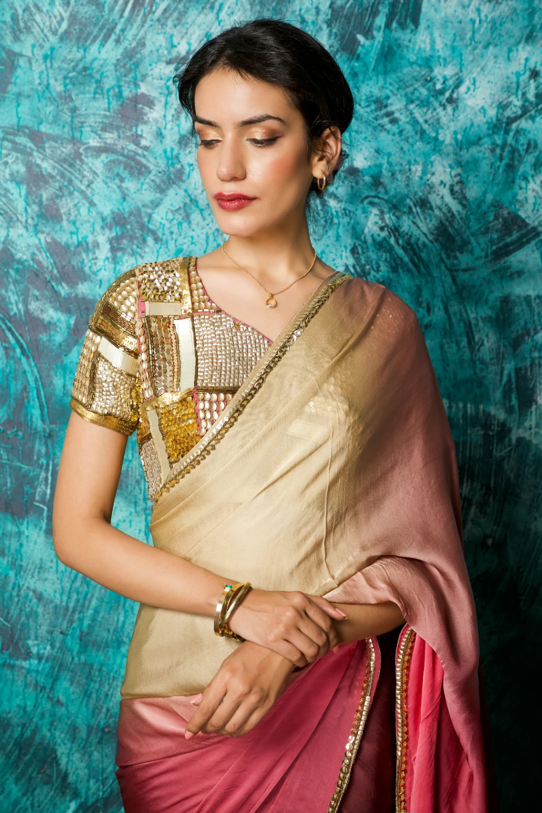 Women's Ombre Silk Saree with Embellished Border view 4