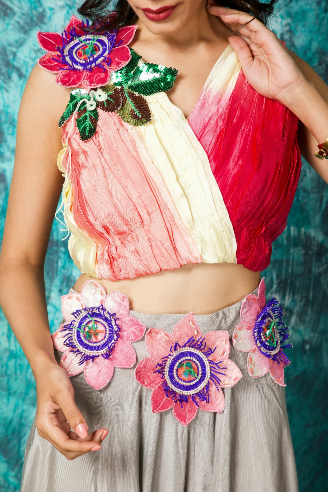 Women’s peach shaded party wear top view 2