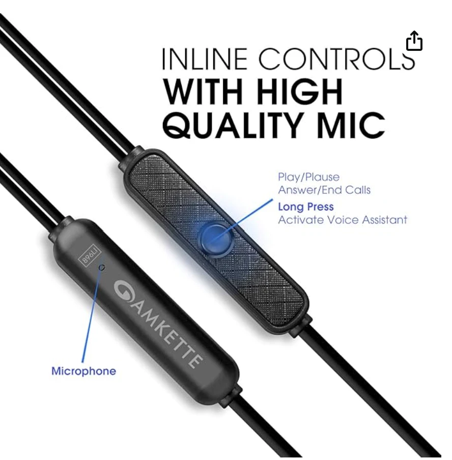 Amkette M7 Wired Earphones with 10mm Neodymium Drivers, Universal 3.5mm 90 Degree Angled Gold Plated Jack and Lightweight Earbuds - 1.2 Meters (3.93 Feet) (Black) view 3