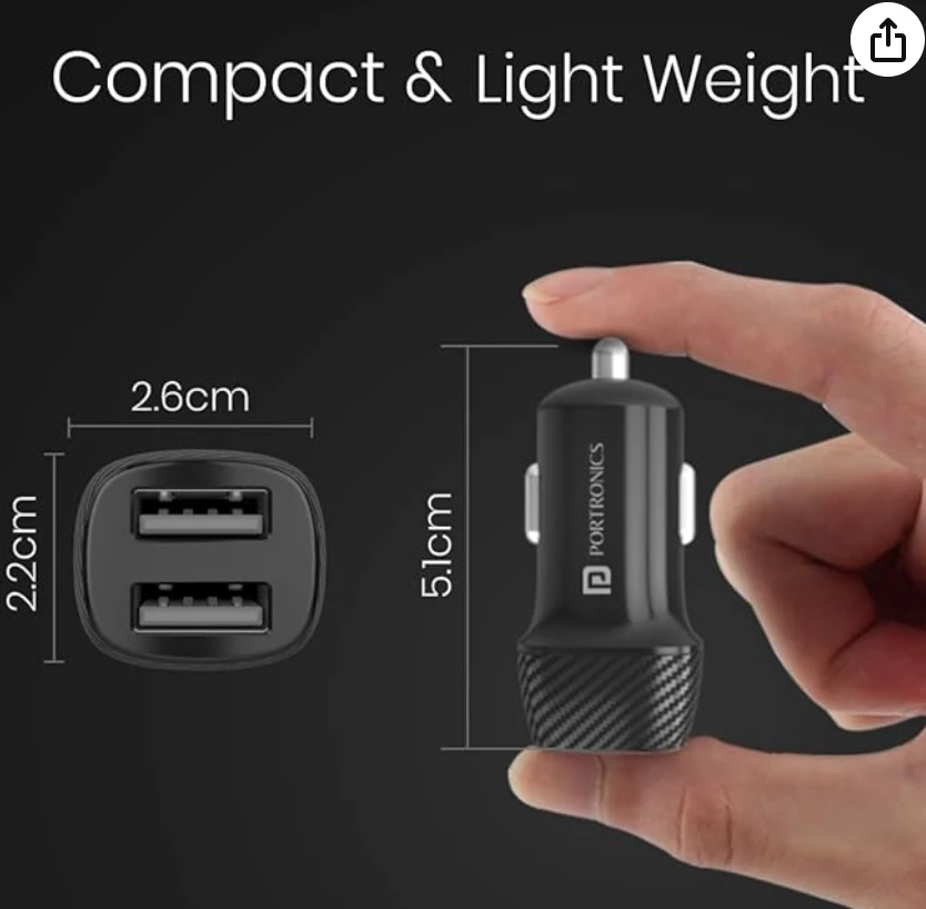 Portronics Dual USB Car Charger with Smart Protection view 2