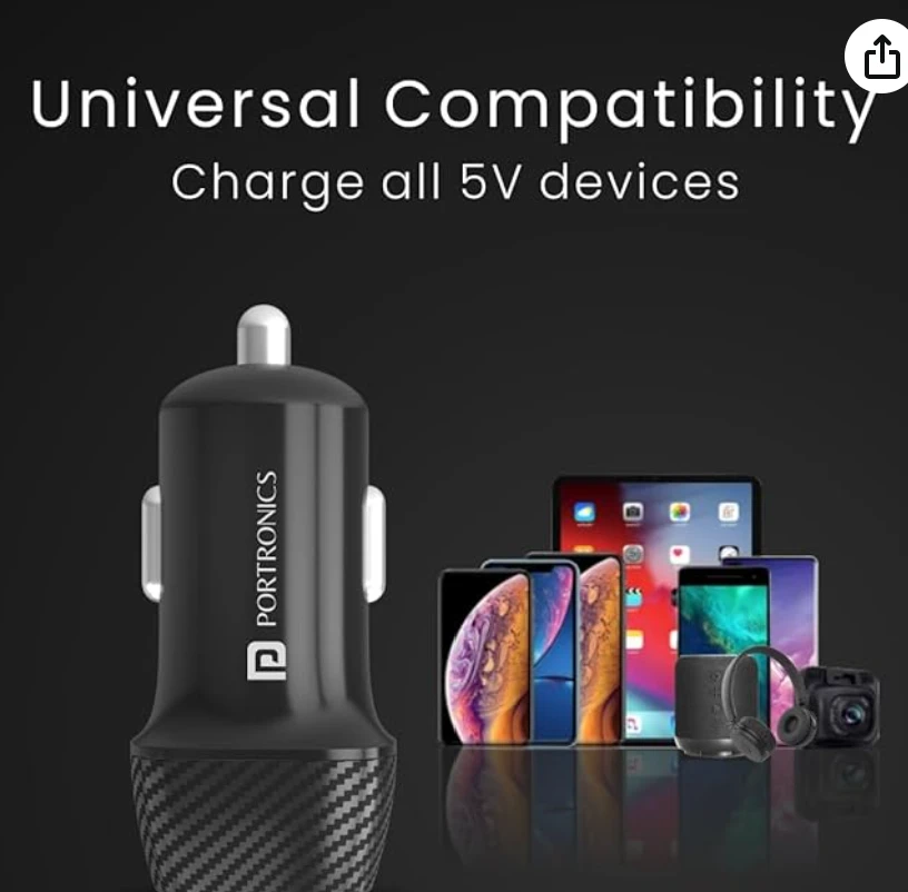 Portronics Dual USB Car Charger with Smart Protection view 3