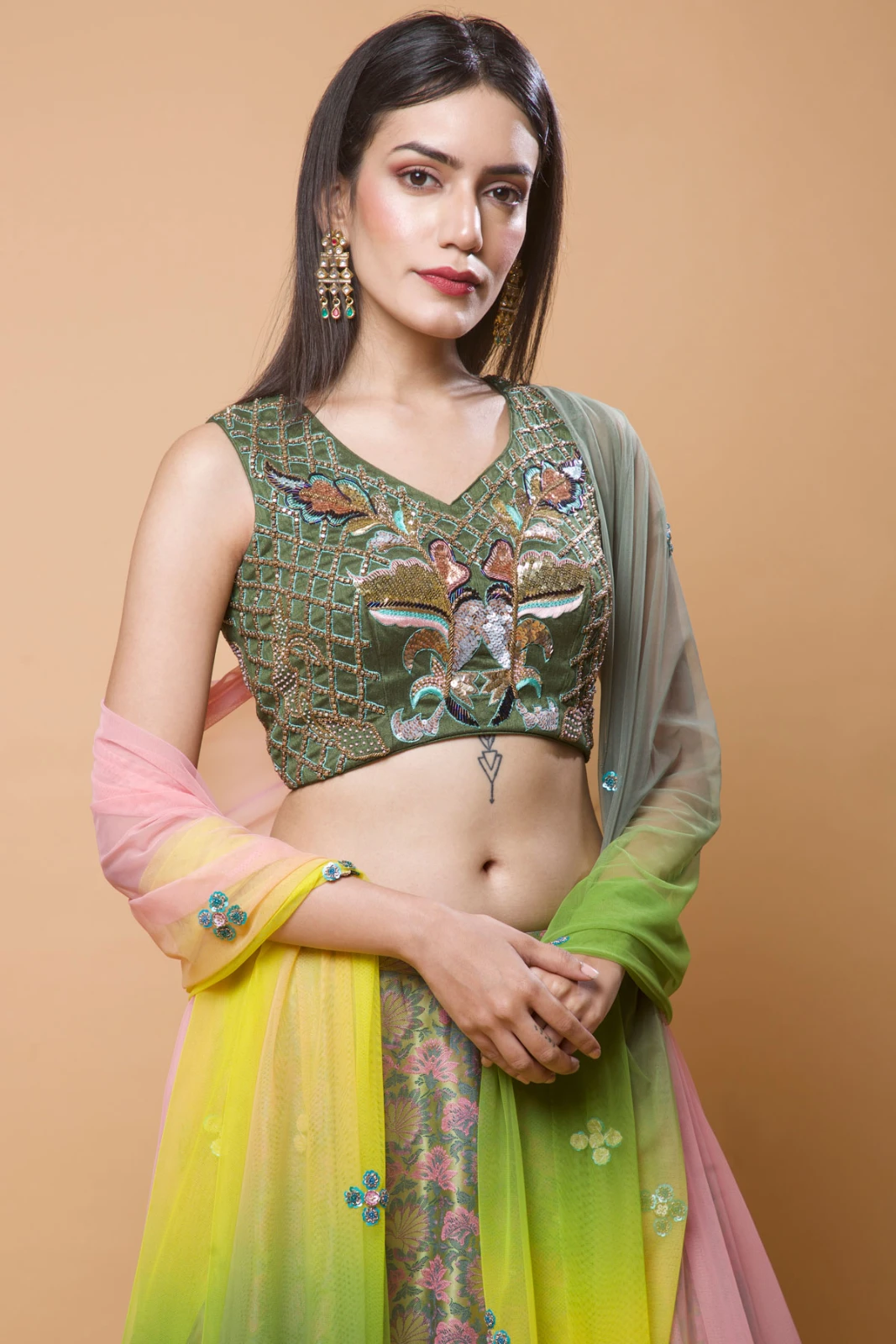 Women's Embroidered Floral Lehenga Set with Dupatta view 2