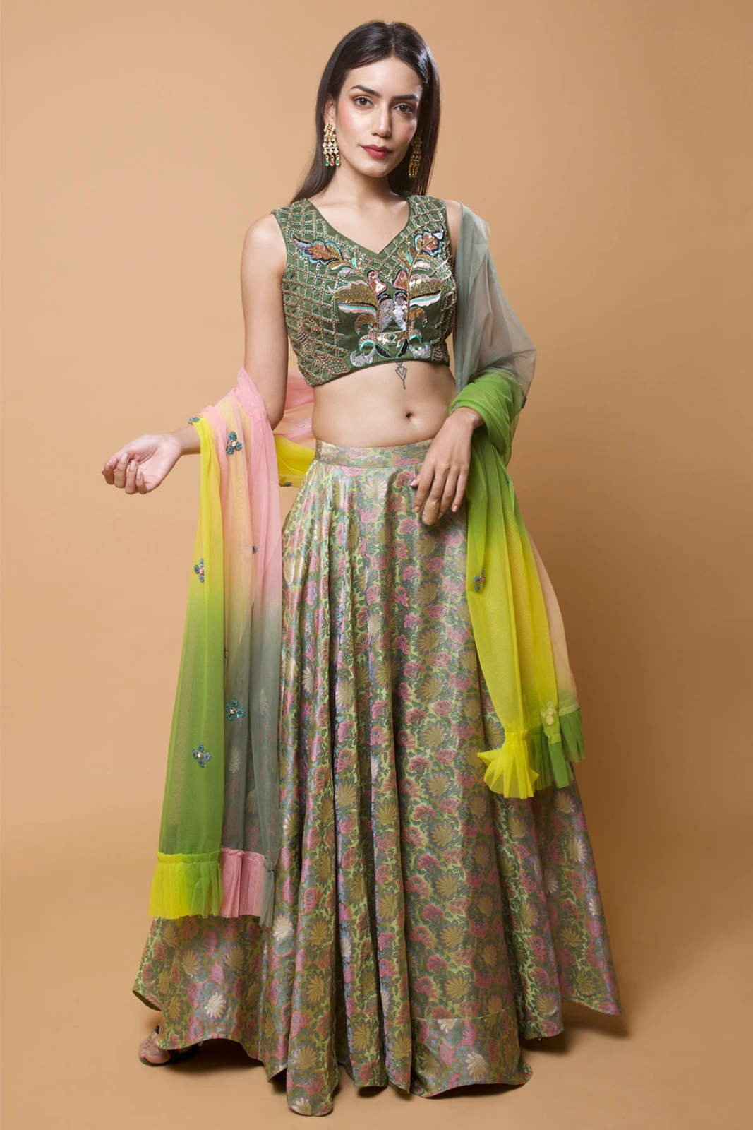 Women's Embroidered Floral Lehenga Set with Dupatta view 3