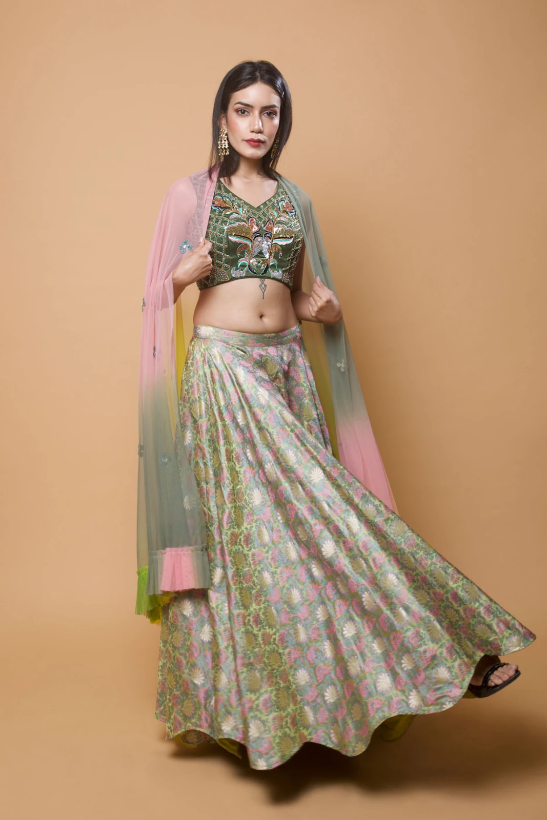 Women's Embroidered Floral Lehenga Set with Dupatta view 6