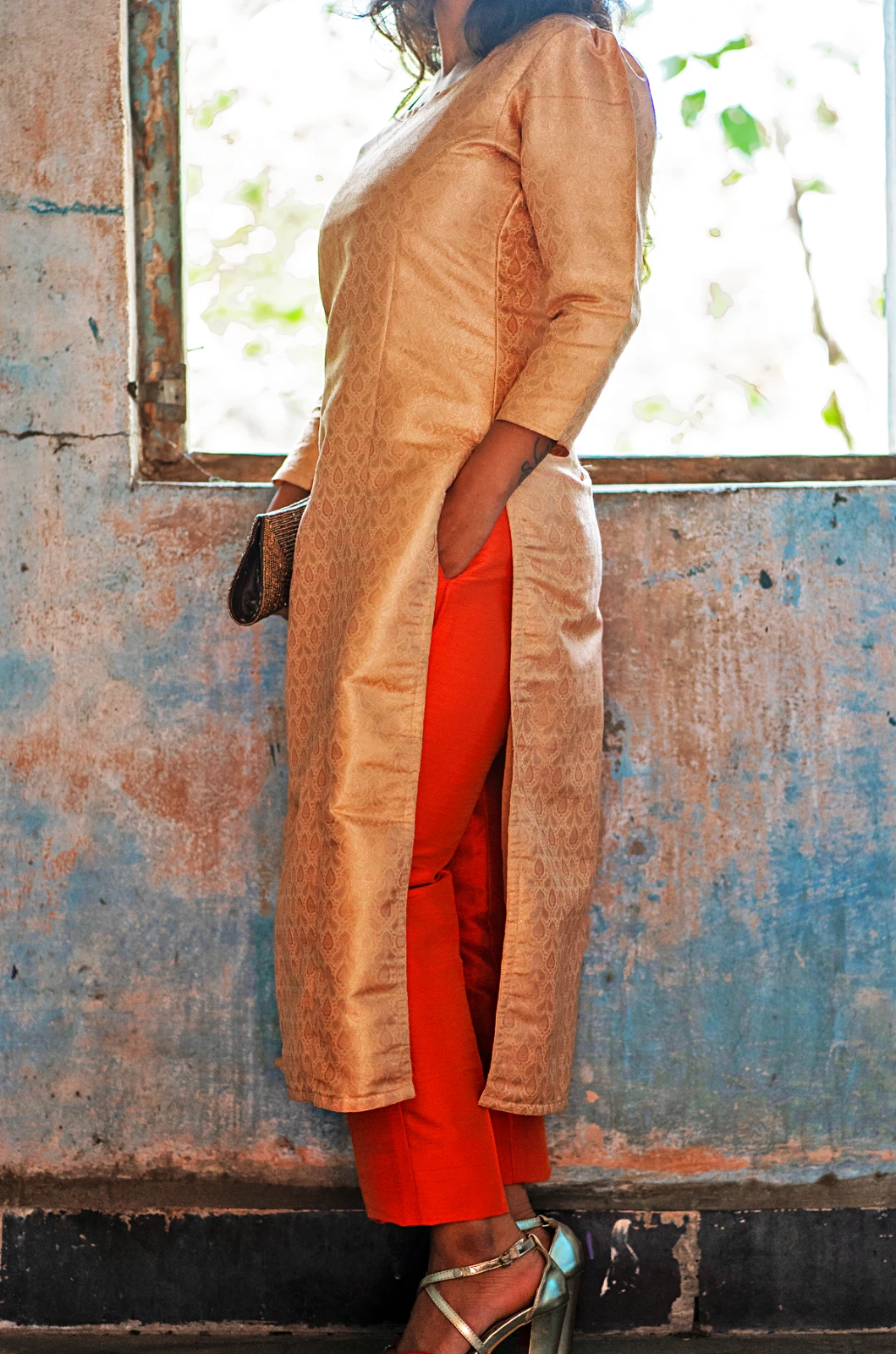 Women’s Peach Jacquard Straight Kurta view 2