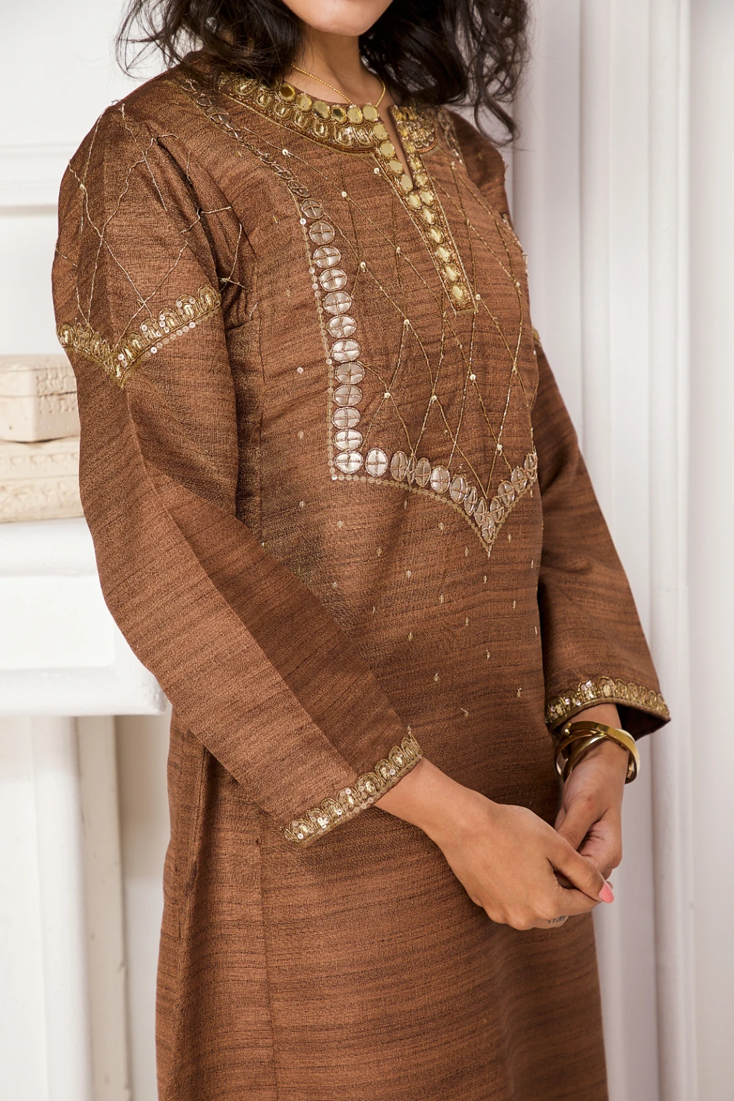 Women’s Brown Embroidered Straight Kurta view 2
