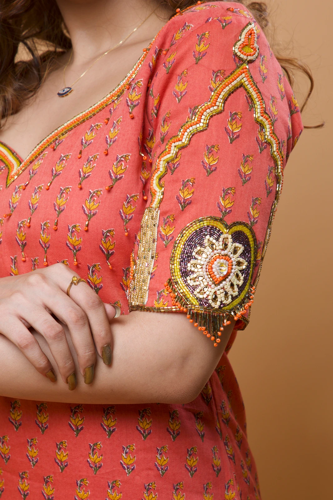 Women's Coral Printed Straight Kurta view 2