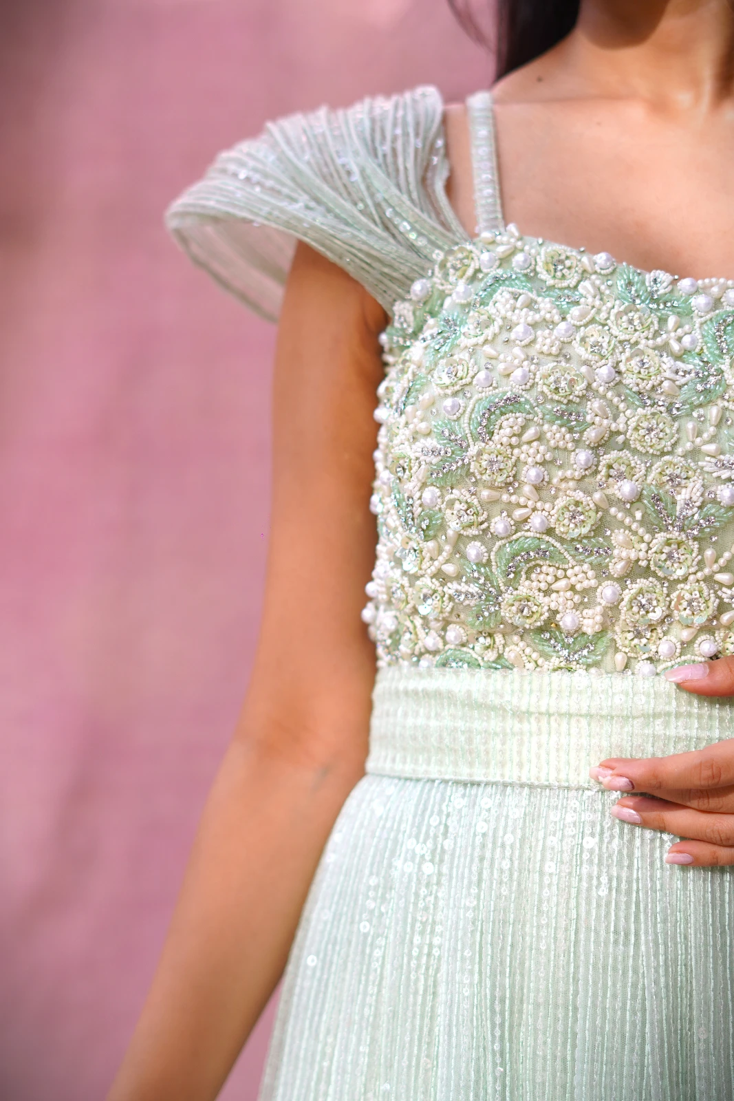 Women’s Mint Green Embellished Gown view 2