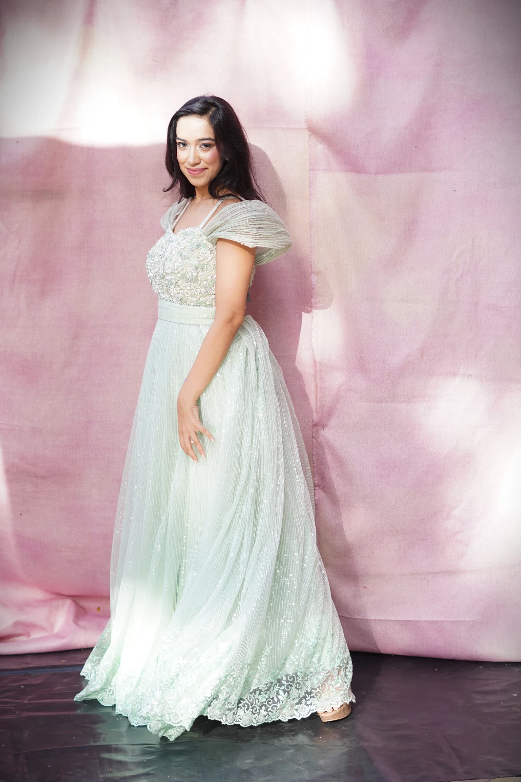 Women’s Mint Green Embellished Gown view 3