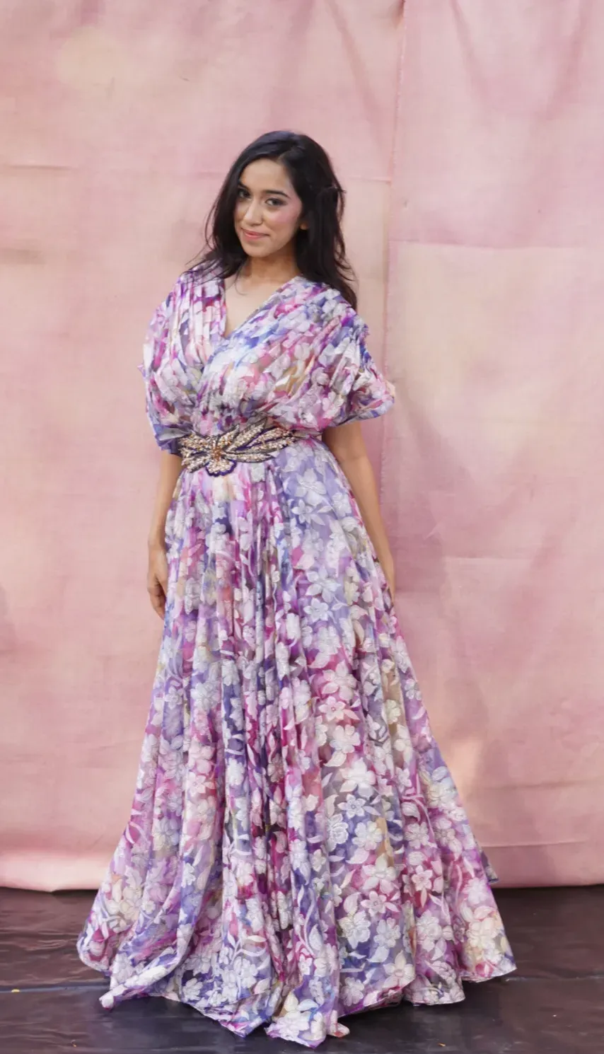 Women's Floral Print Organza Gown view 4