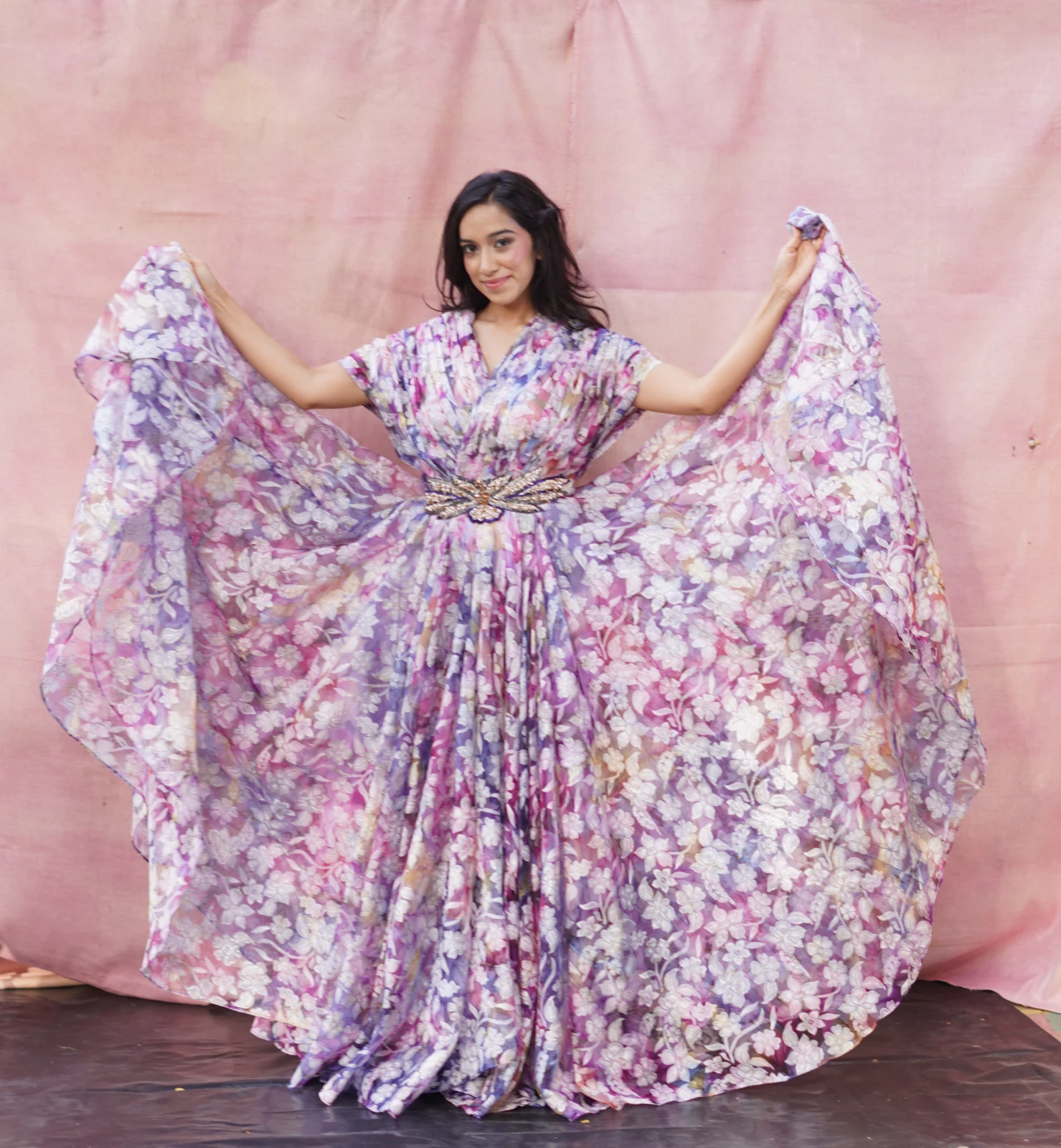 Women's Floral Print Organza Gown view 3