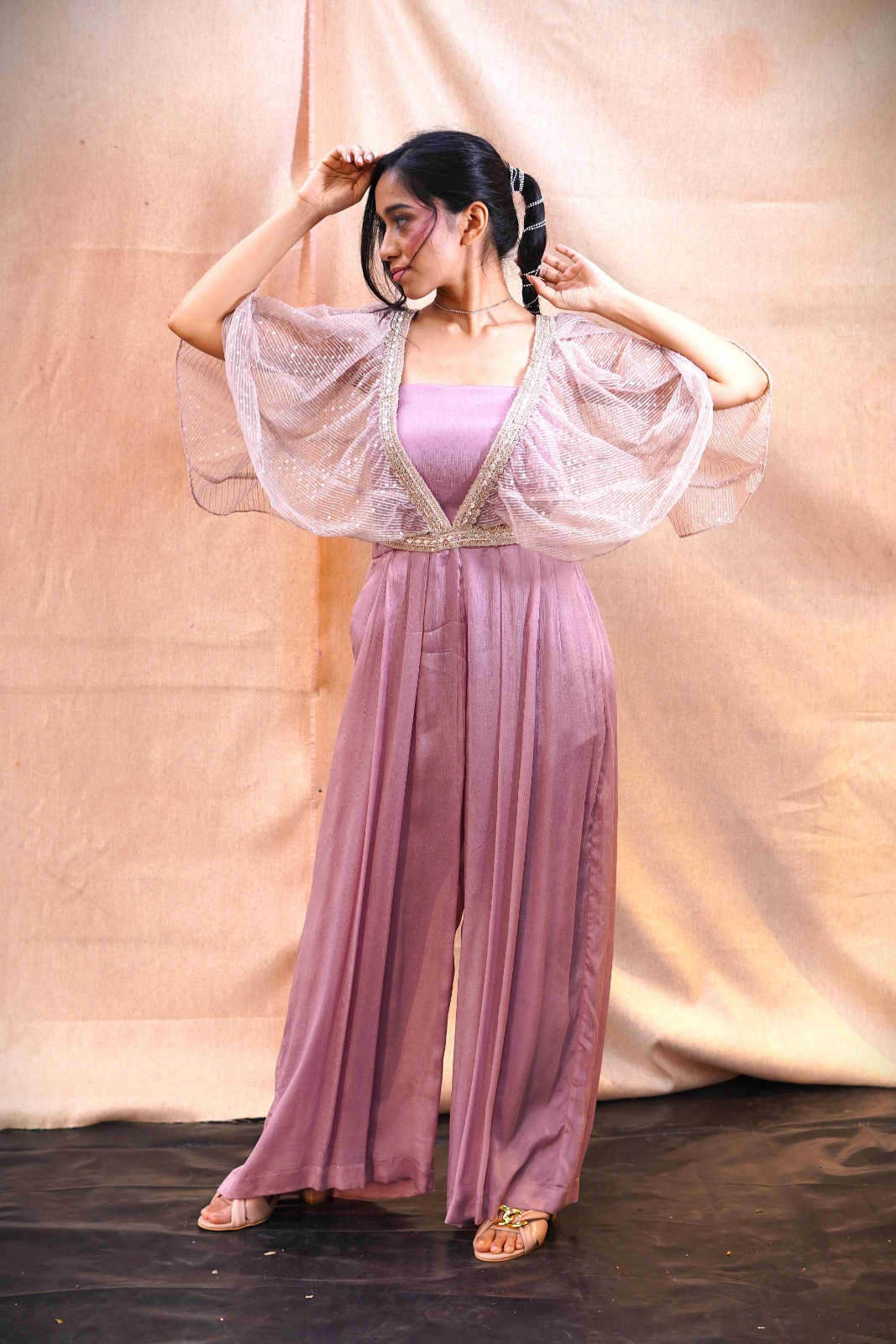 Women’s Mauve Embellished Cape Jumpsuit view 2