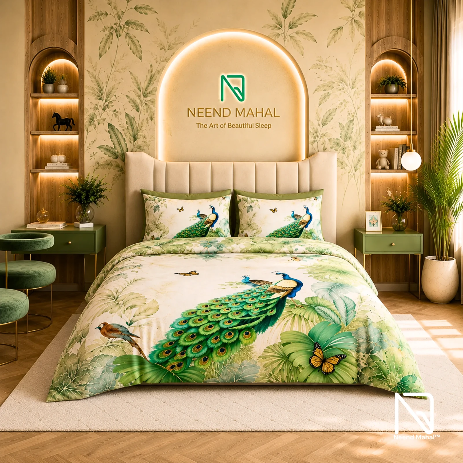 7D Bedsheet | Royal Peacock Paradise | Bedsheet with 2 Pillow Covers view 5
