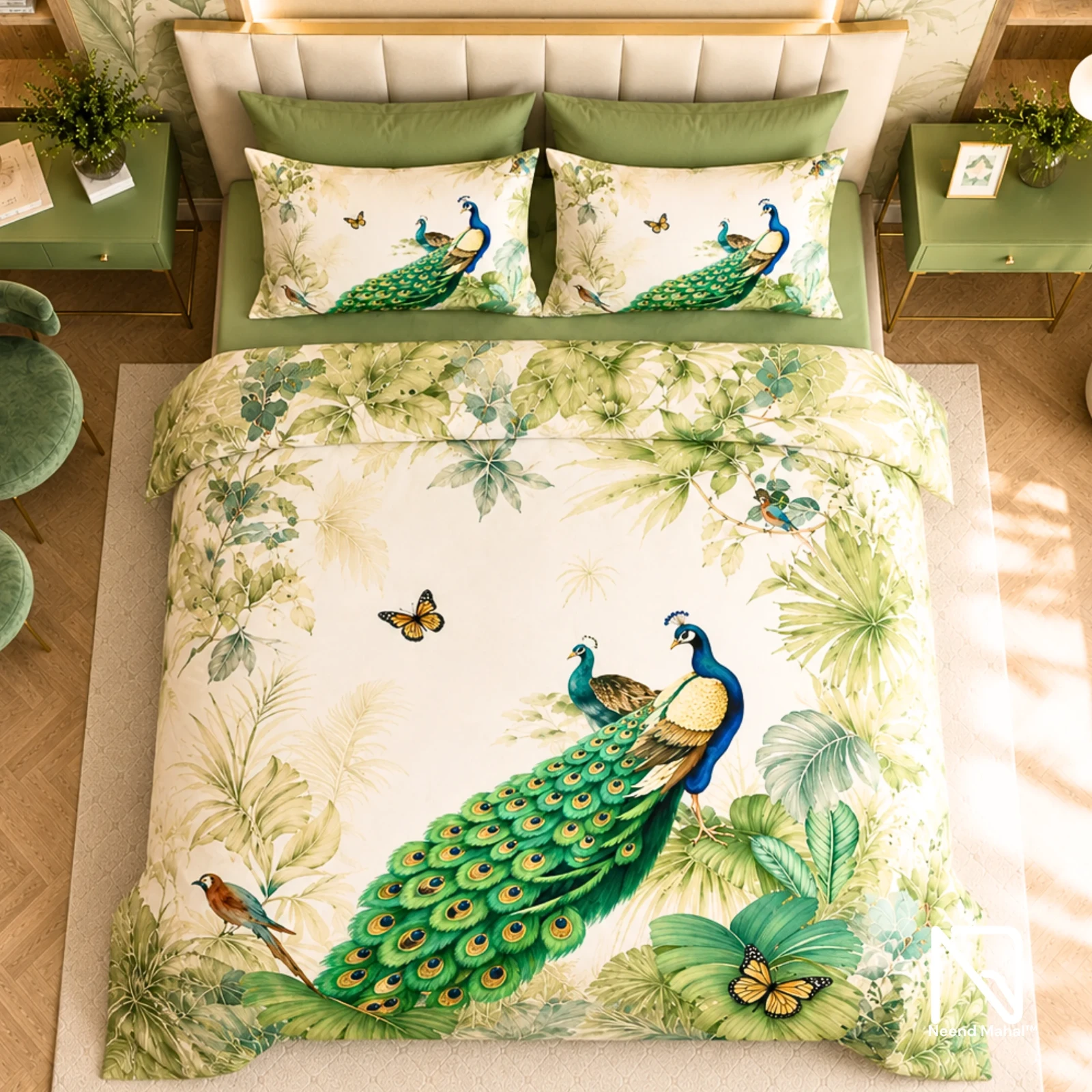 7D Bedsheet | Royal Peacock Paradise | Bedsheet with 2 Pillow Covers view 6