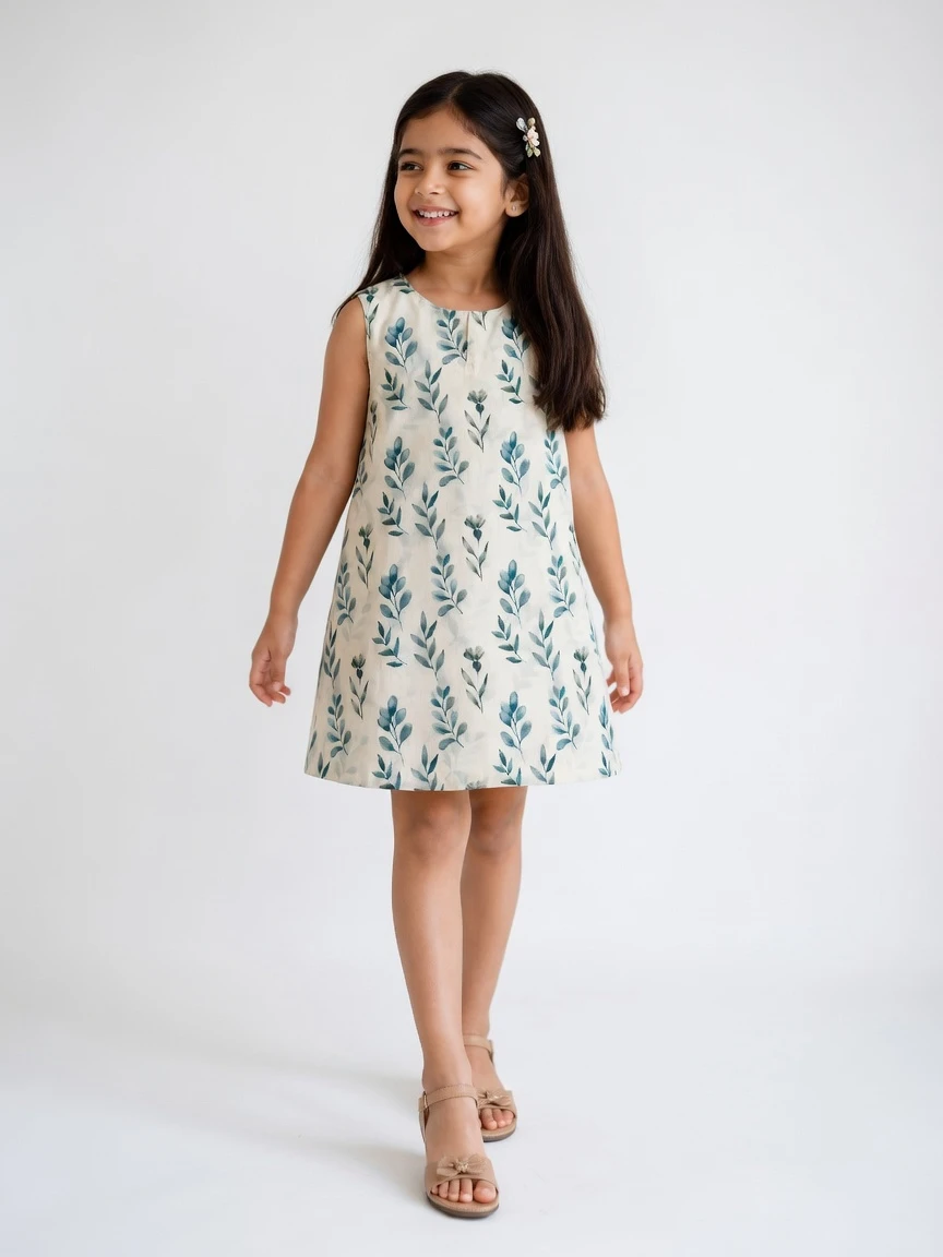 Girls Sleeveless Floral Print A-Line Dress view 4