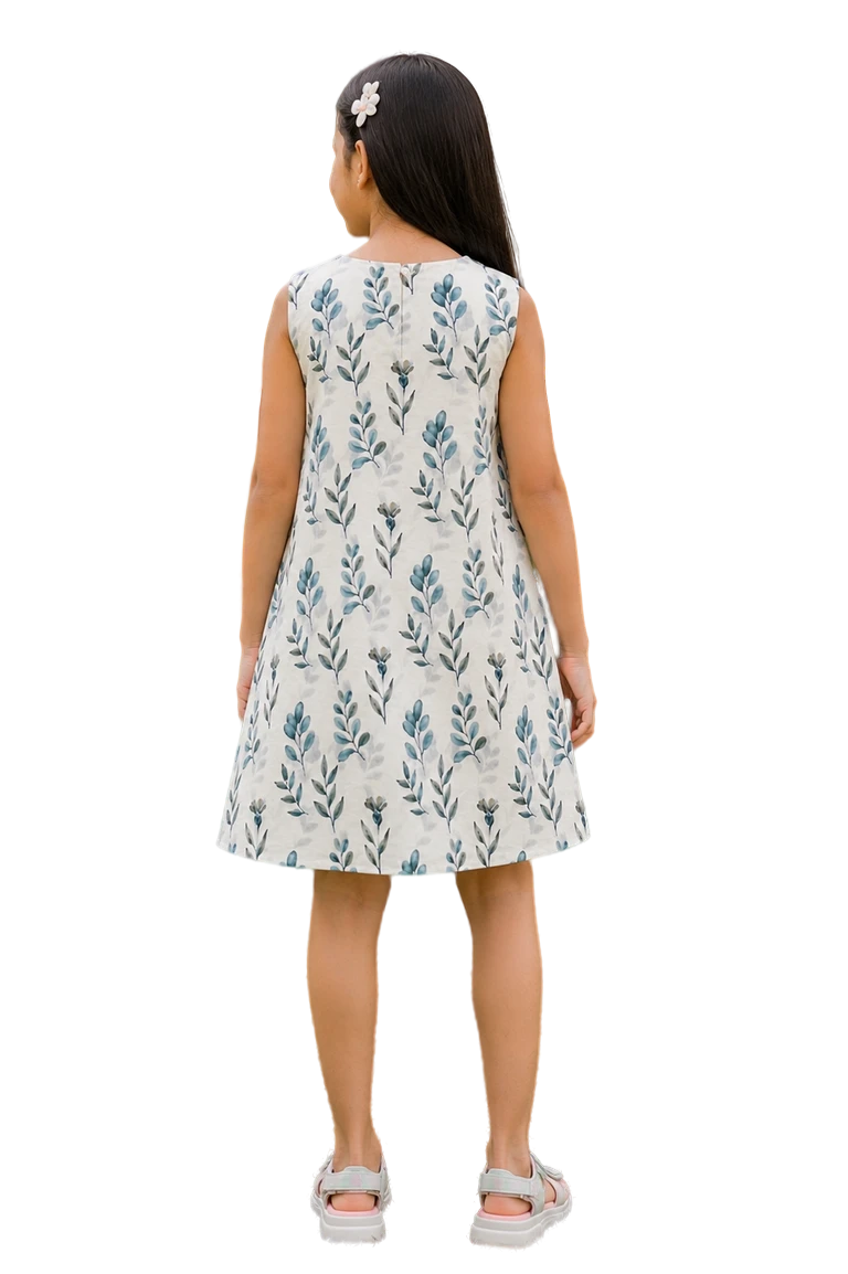 Girls Sleeveless Floral Print A-Line Dress view 2