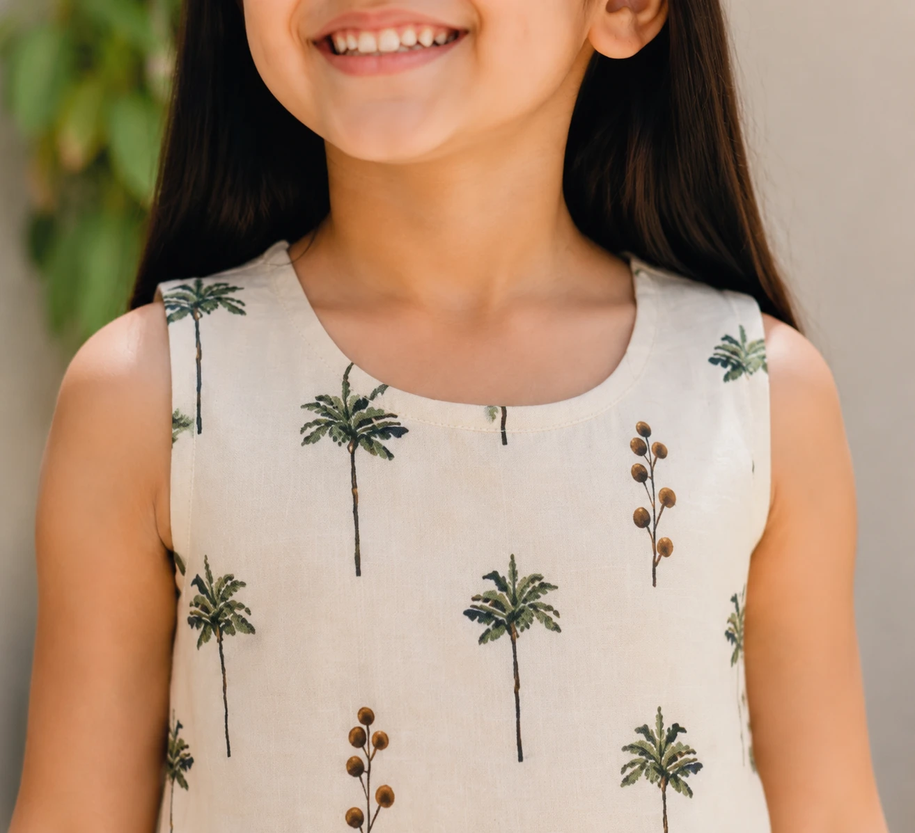 Girls Sleeveless Palm Tree Print A-Line Dress view 4