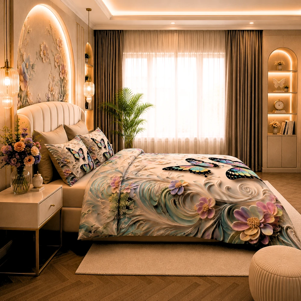 7D Bedsheet | Whispering Butterflies | Bedsheet with 2 Pillow Covers view 7