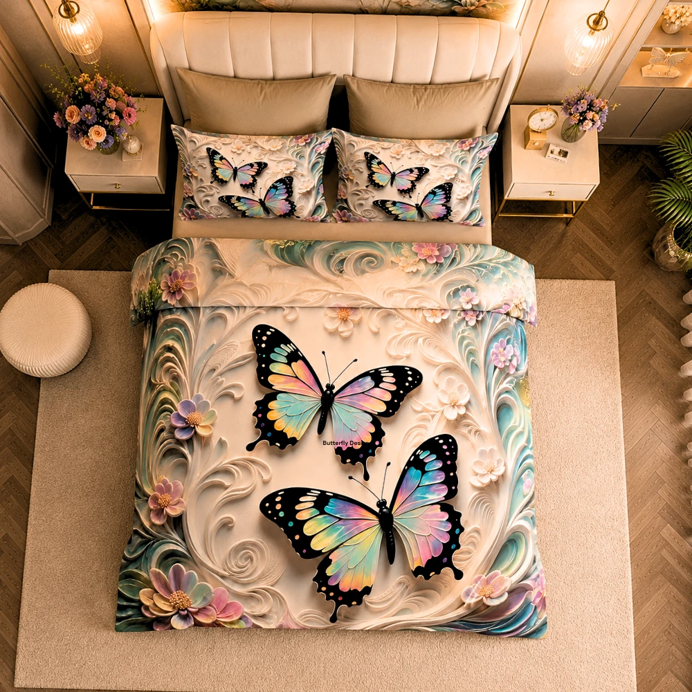 7D Bedsheet | Whispering Butterflies | Bedsheet with 2 Pillow Covers view 8