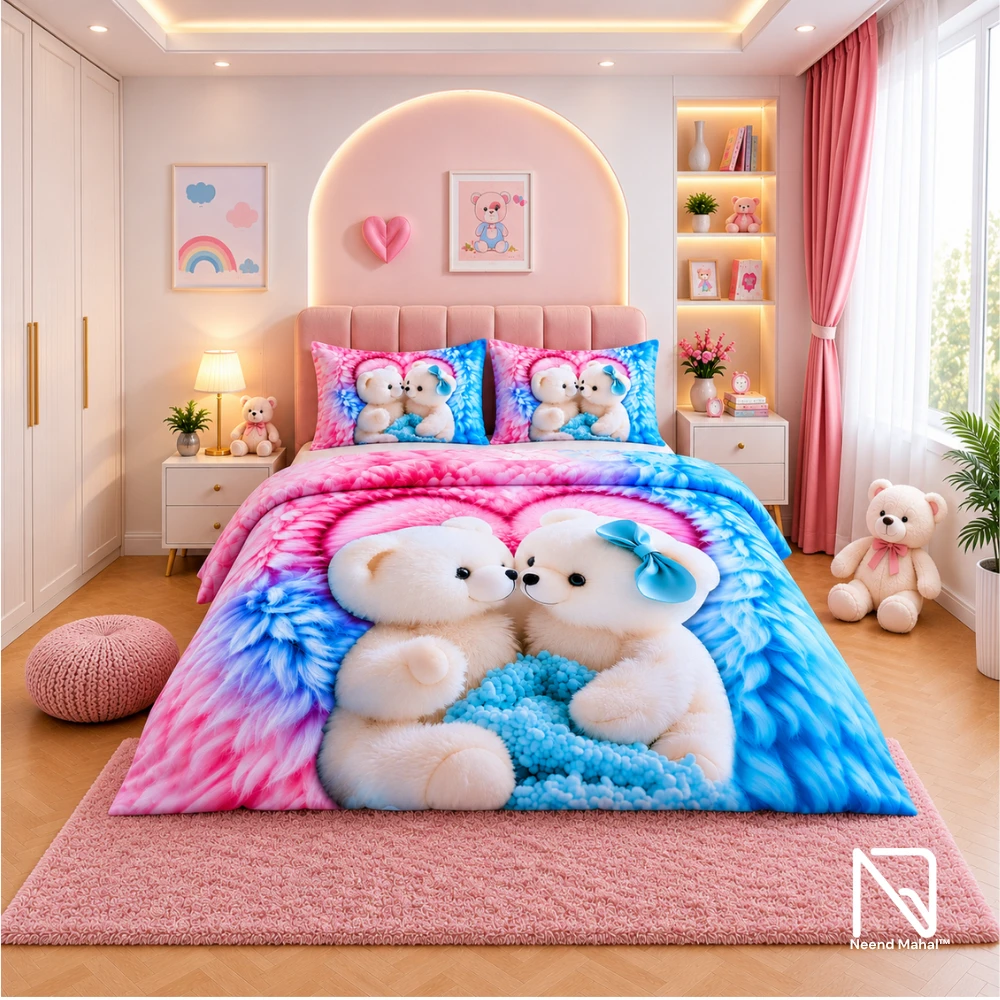 7D Bedsheet | Forever Hug Romantic | Bedsheet with 2 Pillow Covers view 4