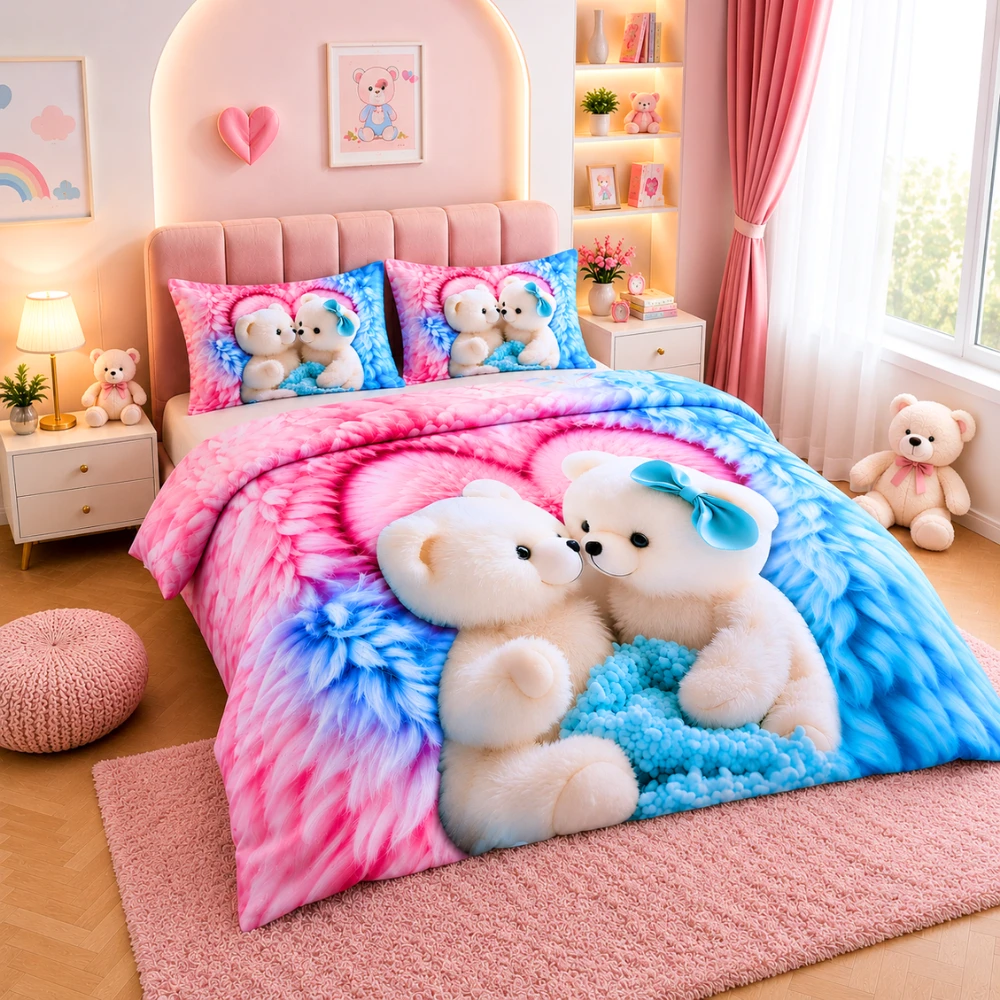 7D Bedsheet | Forever Hug Romantic | Bedsheet with 2 Pillow Covers view 5