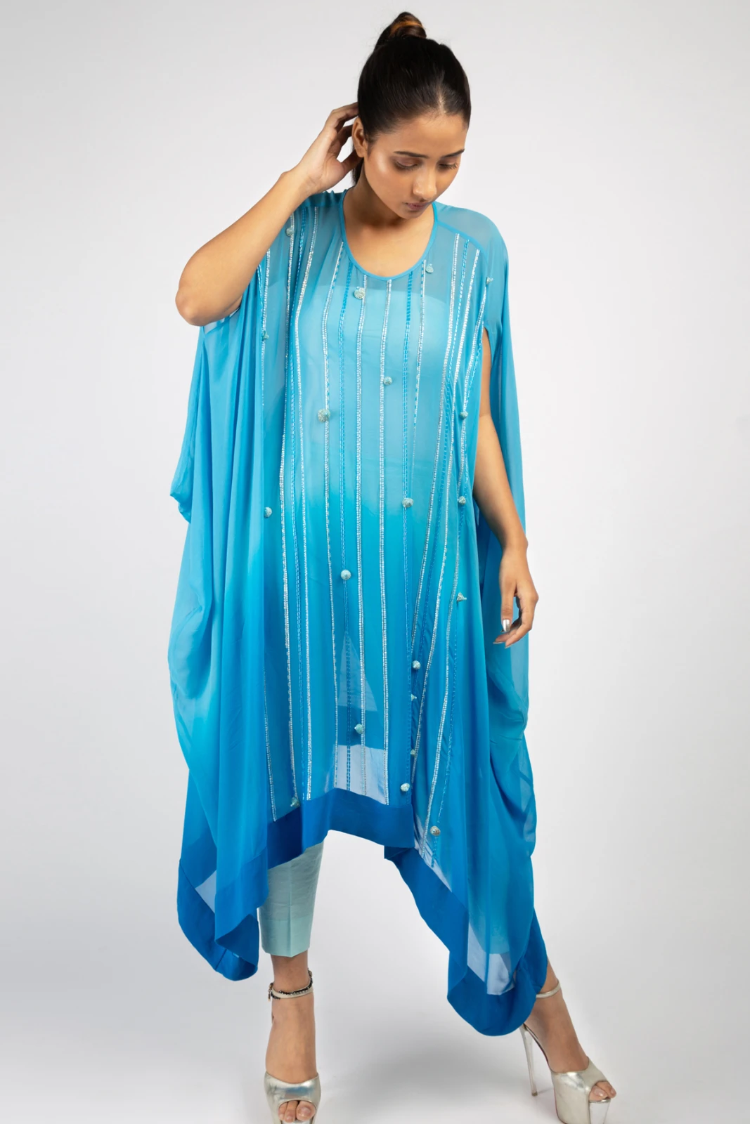Women's Blue Embellished party wear Kaftan view 2