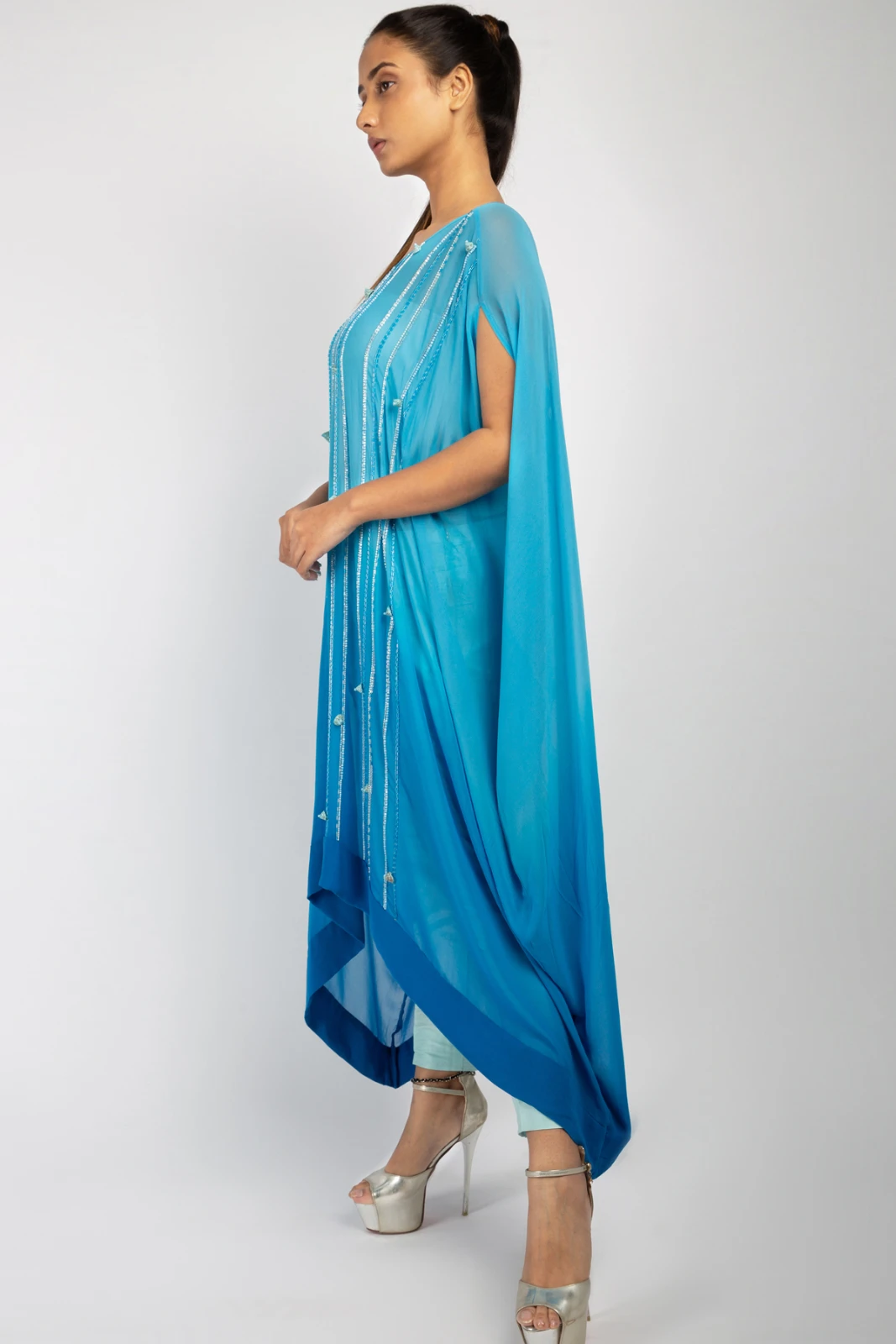 Women's Blue Embellished party wear Kaftan view 5