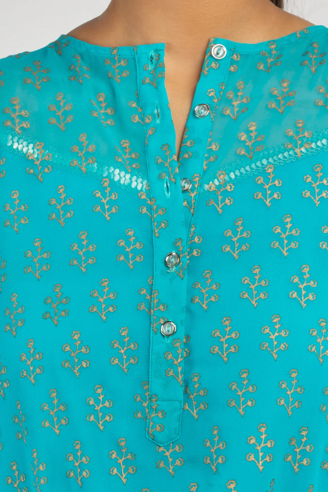 Women’s Turquoise Printed kaftan Kurta with tulip Pants Set view 4