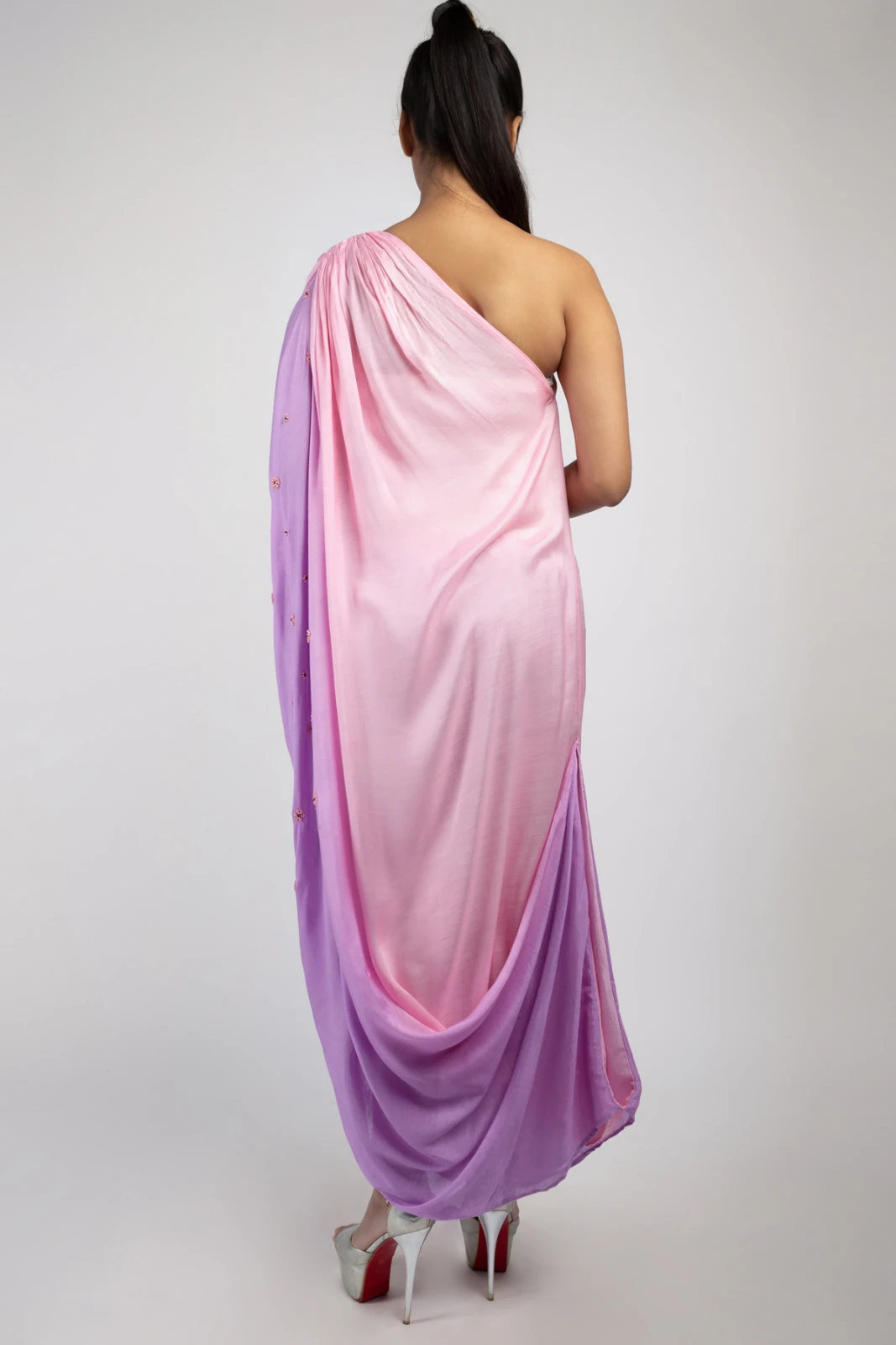 Women’s Pink Ombre Draped Saree view 5
