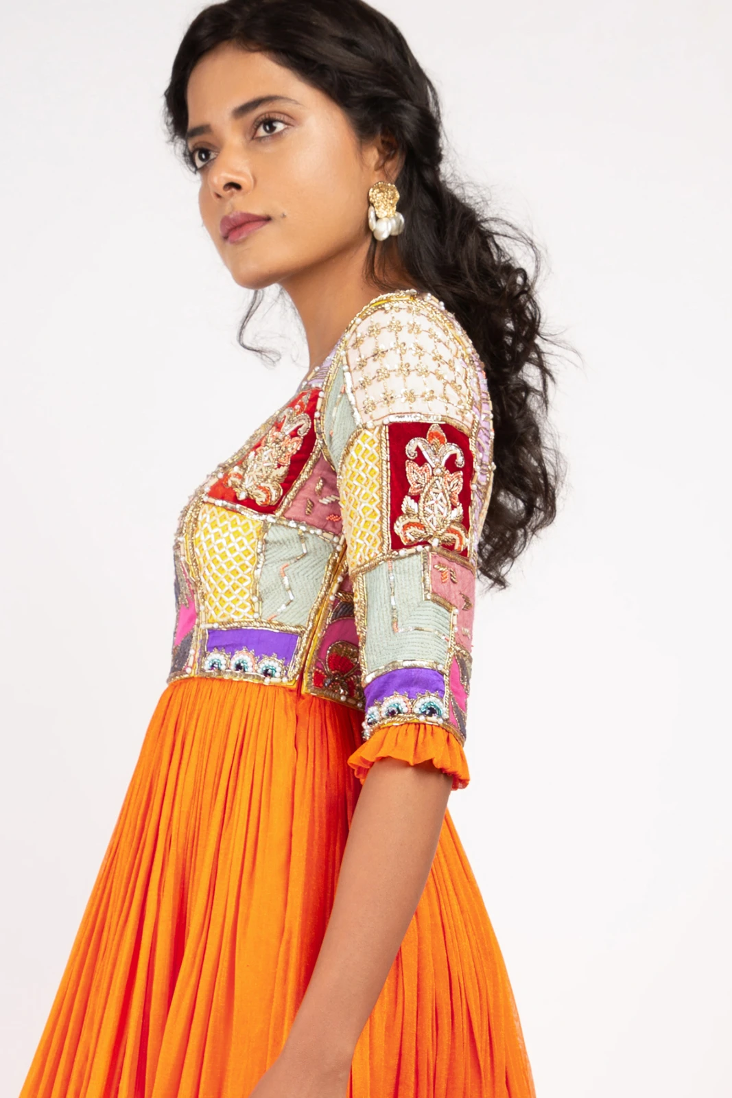 Women’s Orange Embroidered Wedding Wear Gown view 5