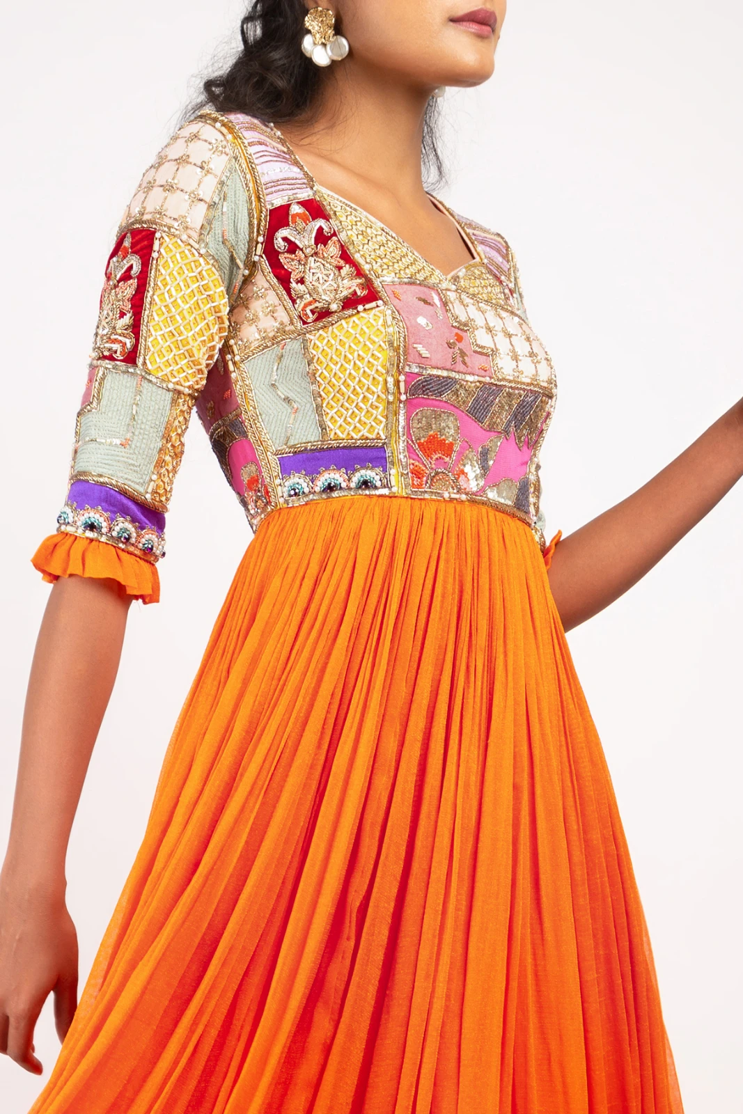 Women’s Orange Embroidered Wedding Wear Gown view 7