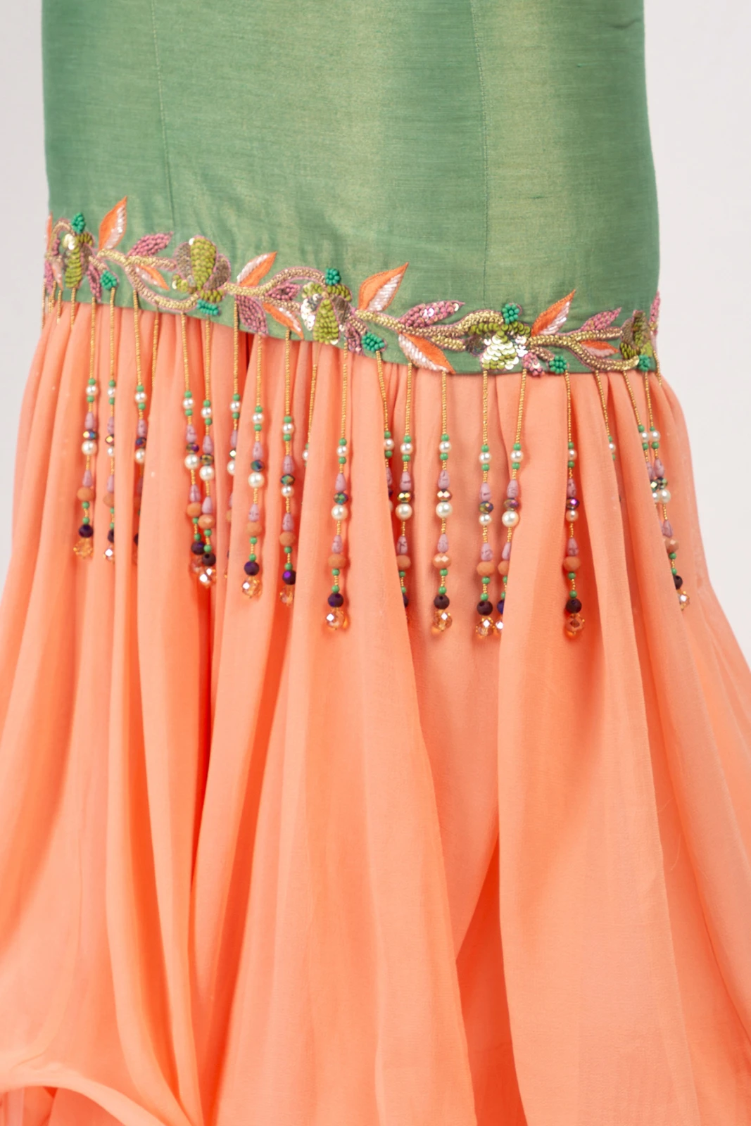 Women’s Embroidered Strappy Body Fit Party Wear Kurta and Peach Palazzo Pant Set view 6