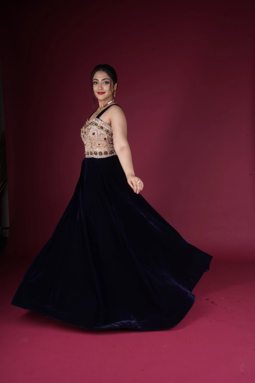 Women’s Blue Velvet Wedding Gown view 2