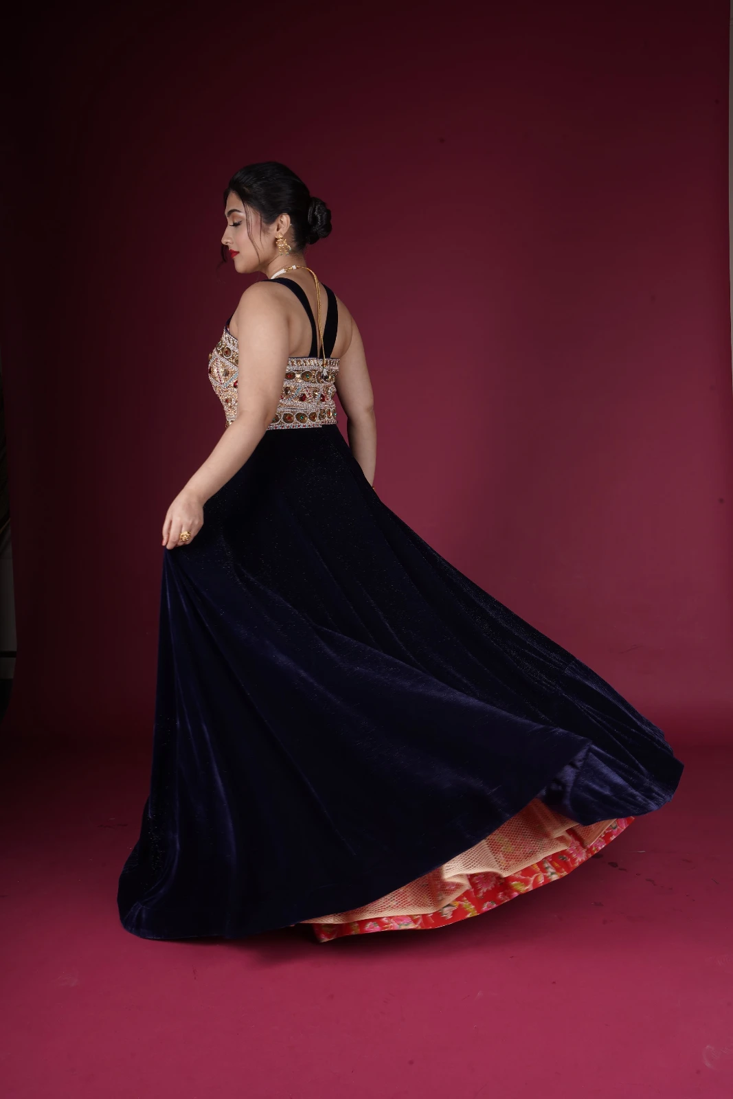 Women’s Blue Velvet Wedding Gown view 4