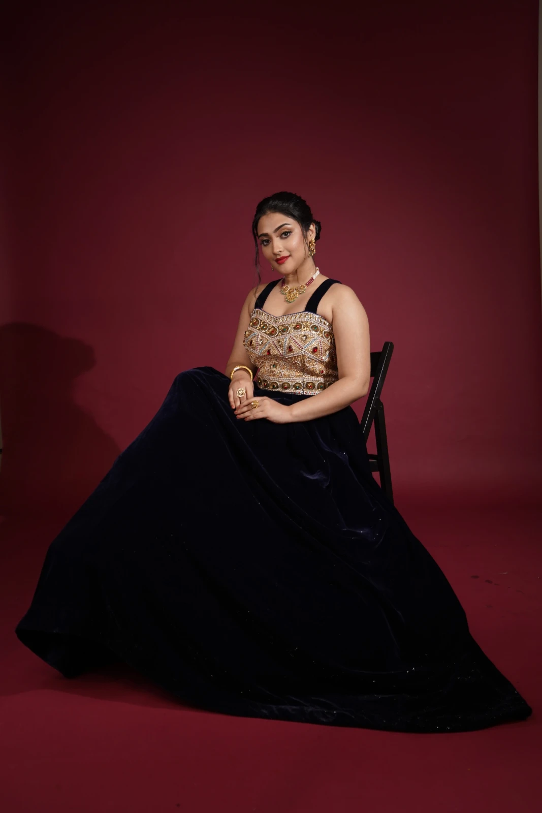 Women’s Blue Velvet Wedding Gown view 5